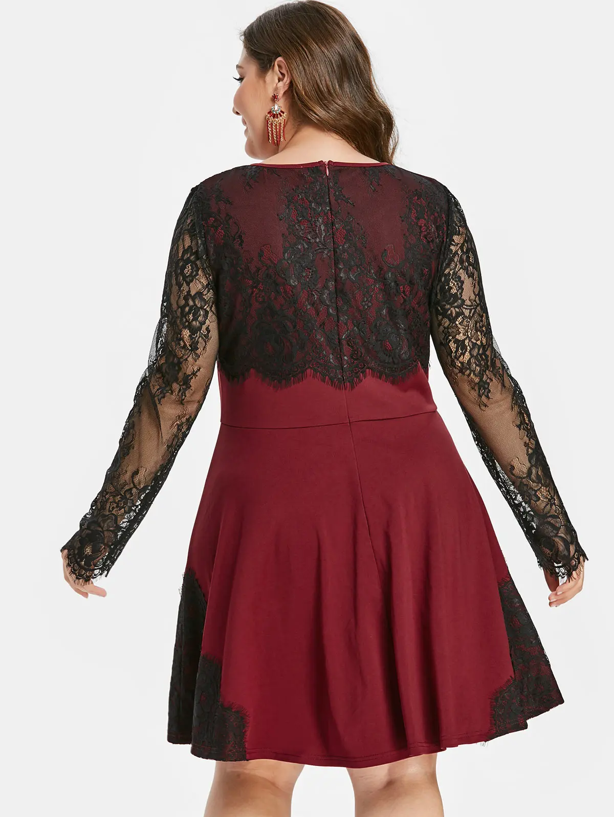 Wipalo Plus Size Vintage Lace Insert Flare Dress Women O Neck Long Sleeve Mini Spring Big Robe Femme Dresses Vestido|Женские платья| |