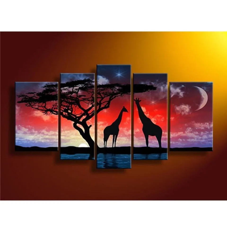 AZQSD Diamond Painting Animal Sunset Embroidery Sale Multi-picture Combination 5pcs/set Rhinestones Pictures Home Decor | Дом и сад
