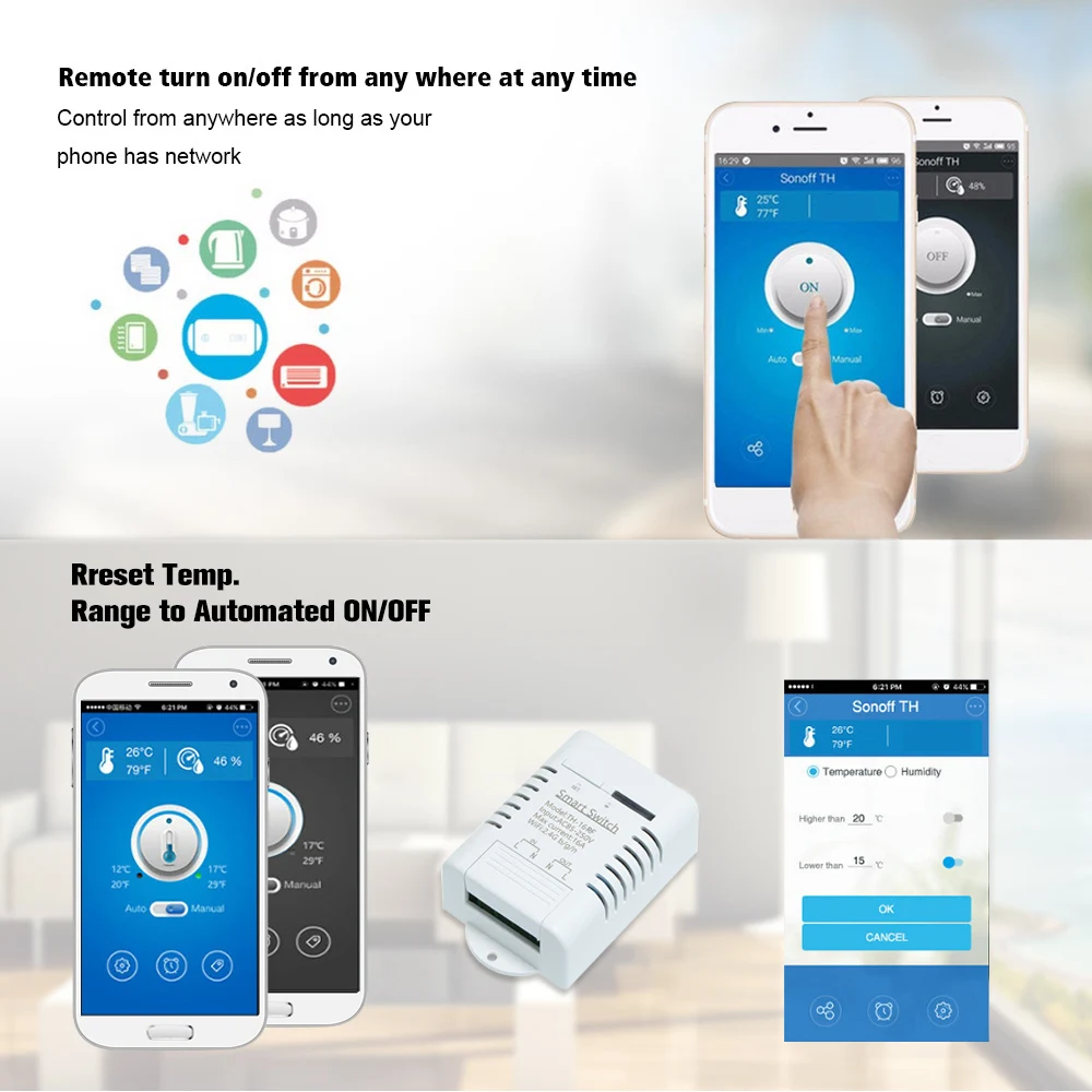 EWeLink TH 16 RF 433MHz Wifi переключатель 16A/3500W контроль температуры умный домашняя