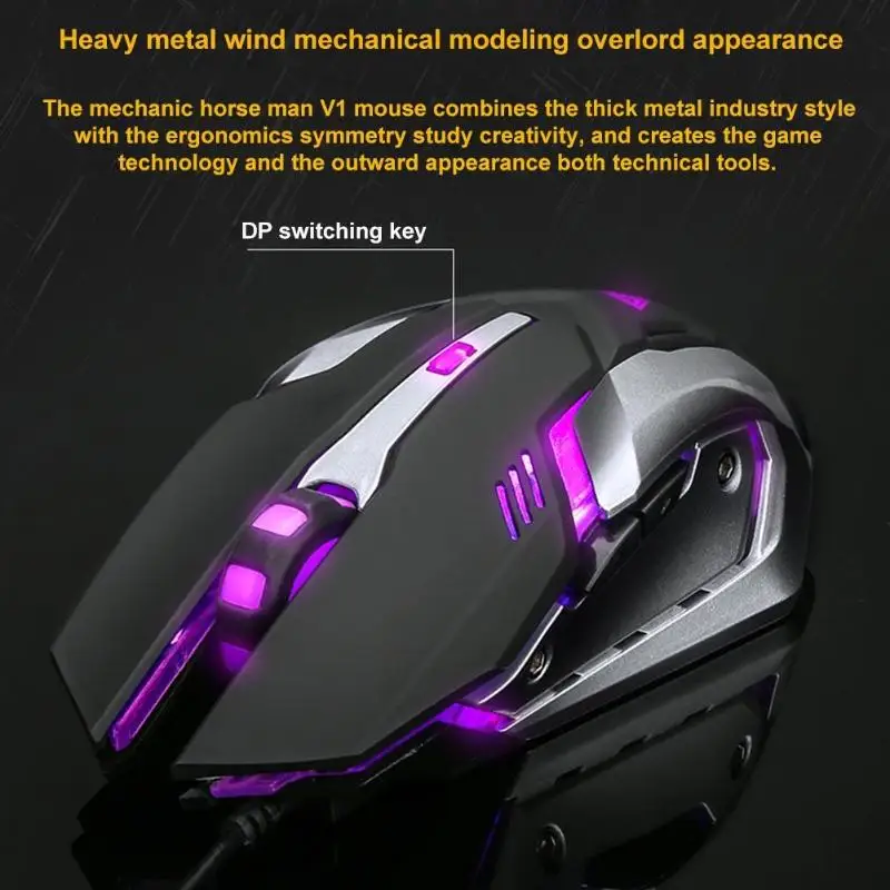 V1 USB Проводная эргономичная 7 цветов LED подсветка Механическая игровая клавиатура