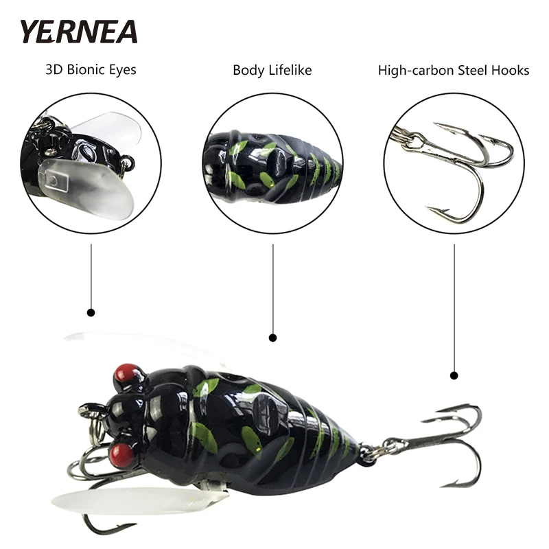 Yernea 1 шт. 4 цвета рыболовные приманки порты снасти 3D глаза насекомые Cicadas