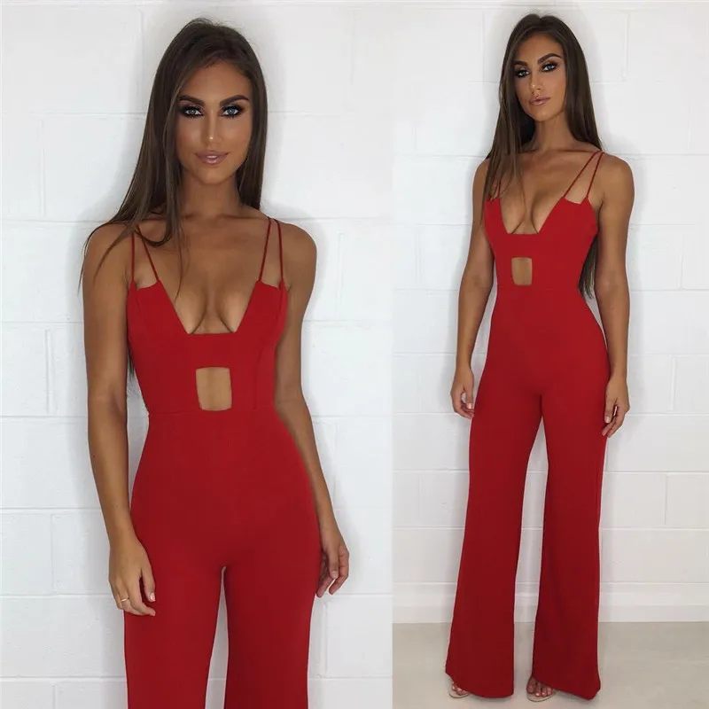 Женский комбинезон на тонких бретельках DRESSMECB черный красный для вечеринок и