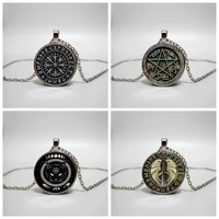 fashion black cat glass round necklace viking pendant men and women necklace mystery bill vintage charm glass necklace jewelry