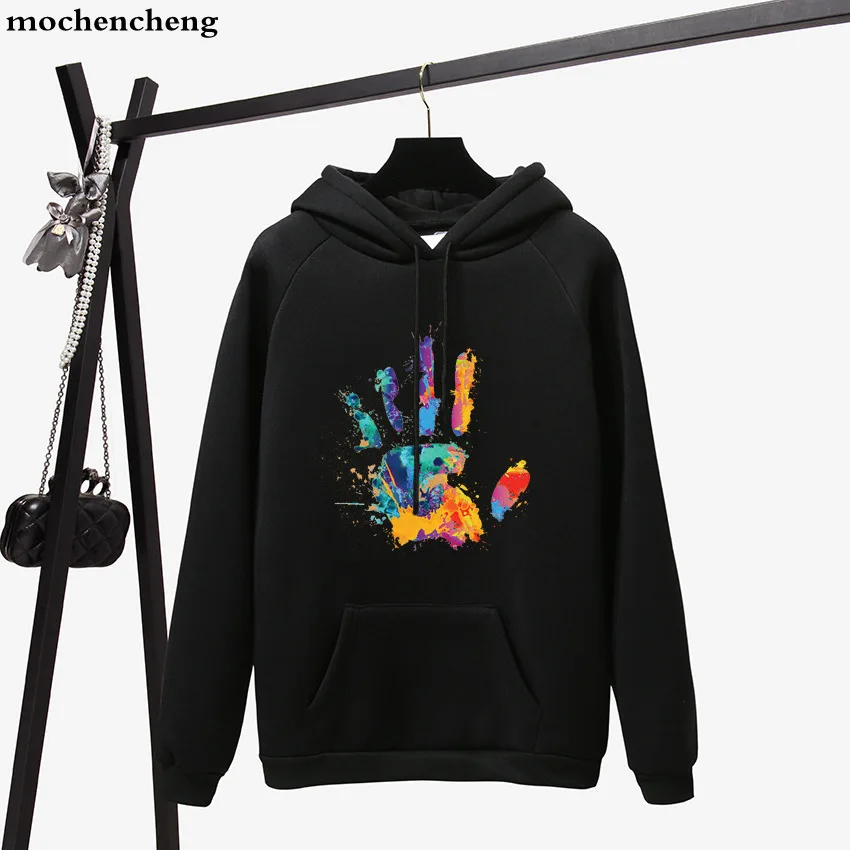 Фото Зимняя модная флисовая женская Hoodiessweatshirt с цветной печатью Харадзюку Зимняя модная флисовая женская Hoodiessweatshirt с цветной печатью Харадзюку