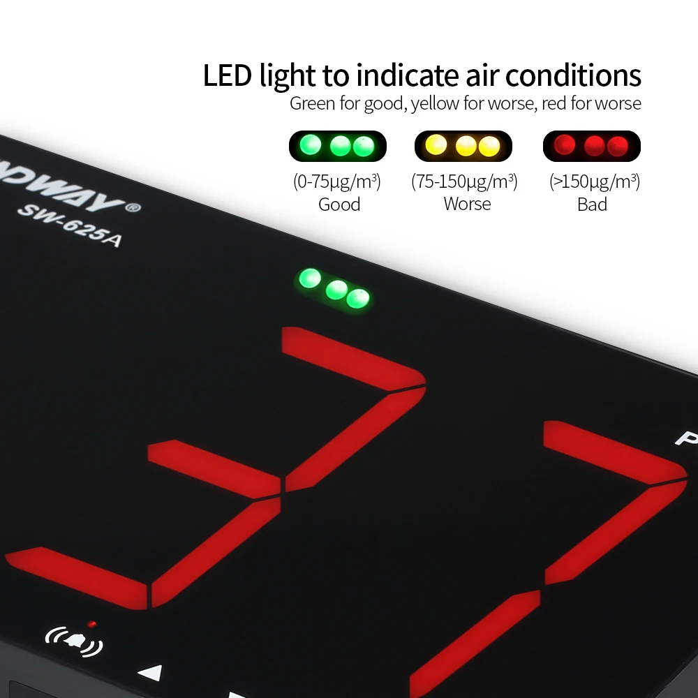 

SNDWAY PM2.5 Detector Wall-mounted Air Inspection Instrument Dust Monitor 9.6-inch Large Screen