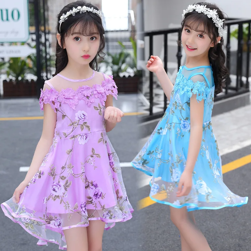 short sleeve irregular 3d flower noble vintage gown age for 3-12 yrs baby girls party evening lace dress summer kids long frocks | Детская