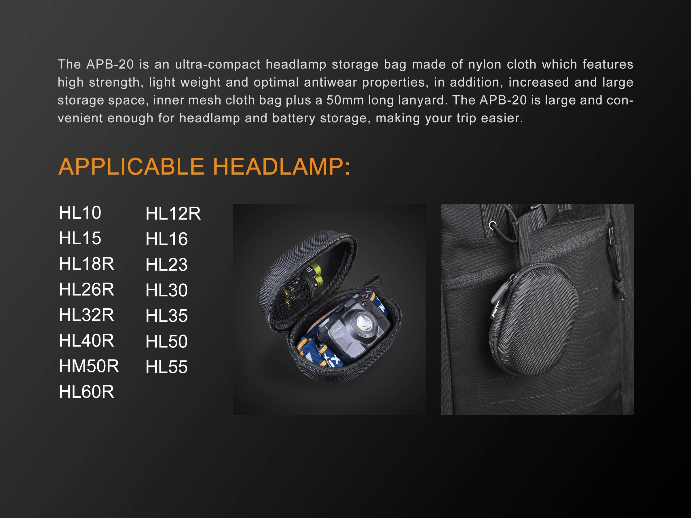 Фонарь с сумкой для хранения подходит для: HL50 HM50R HL55 HL60R HL12R HL15 HL18R HL23 HL26R HL30 HL32R