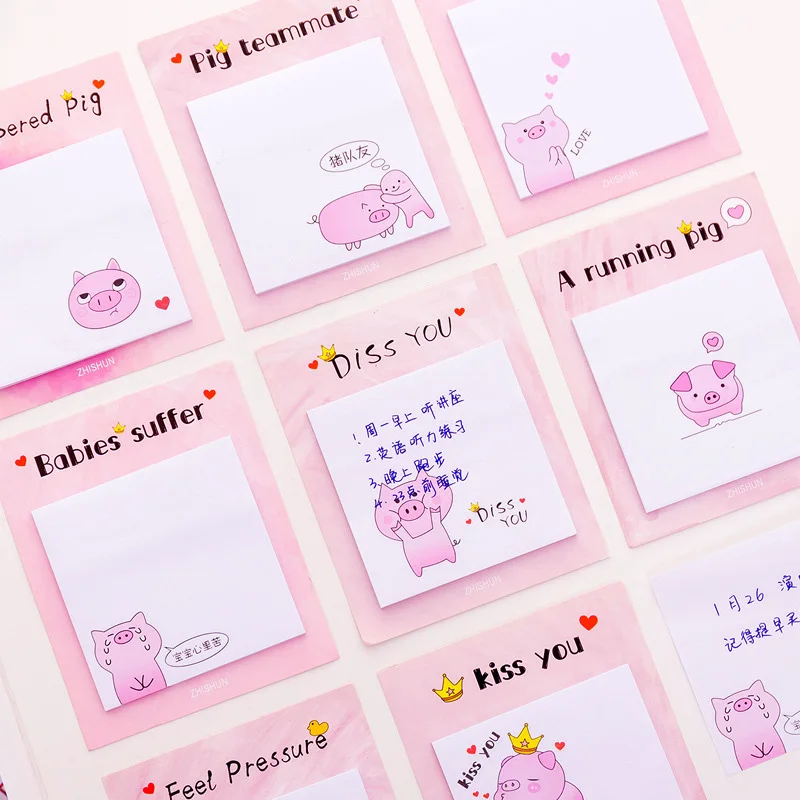 30 листов креативные розовые свиньи блокноты Kawaii для записей милые Липкие заметки