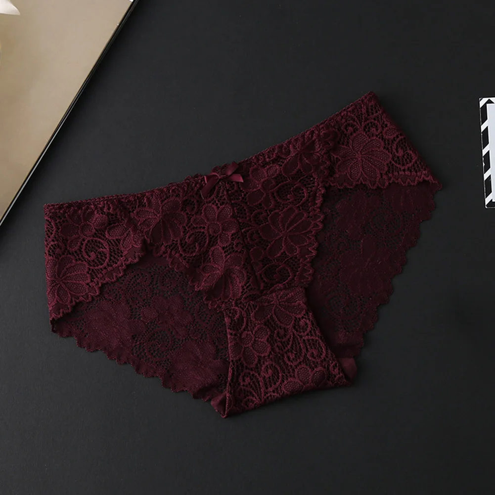 Women Sexy Elastic Floral Low Rise Lace Panties Charming Skinny Underwear Lingerie Soft Transparent Hollowed Out Lady Brief | Женская