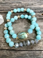 boho faceted amazonite and labradorite stones gold spacer beads stretch stack bracelet