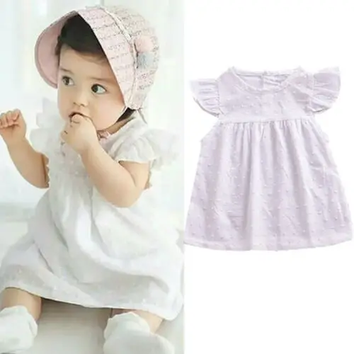 2019 Brand Toddler Infant Baby Girls Tutu Dresses Summer New White Solid Fly Sleeve Spotted Holiday Sundress Dress Clothes 3M-3Y | Детская