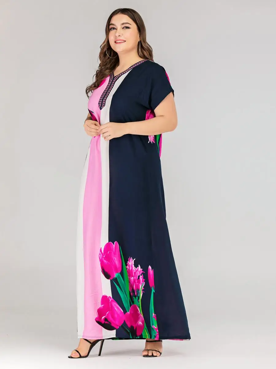 Женское длинное платье с коротким рукавом и принтом кафтан абайя туника большие