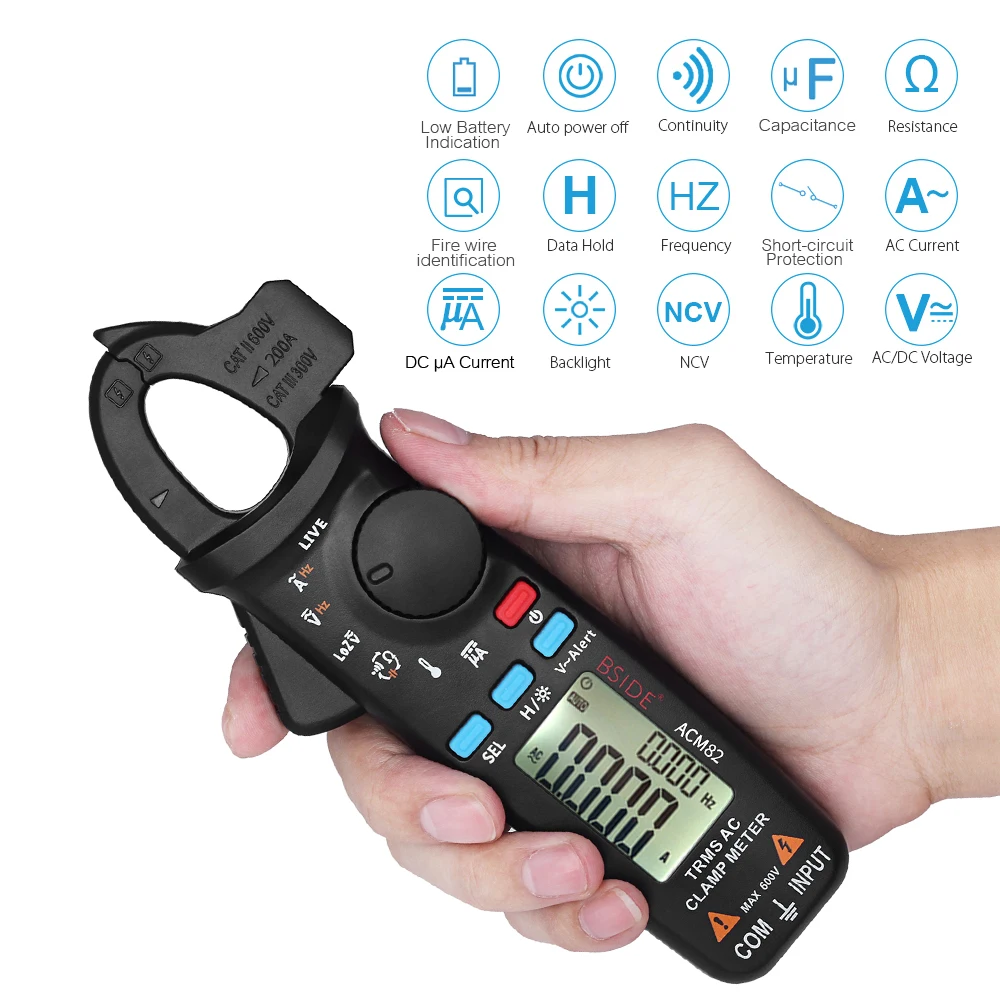 Цифровой измеритель-зажим 6000 отсчетов Автоматический диапазон True RMS мини-тестер