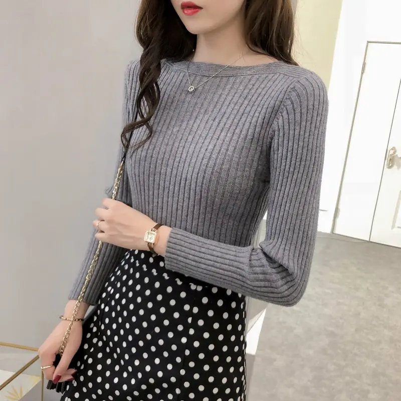 Spring new women's sweater fashion regular pullover tight-fitting slim knit female models one-shoulder bottom coat women | Женская