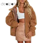 Женская куртка из искусственного меха, с длинным рукавом и отложным воротником, с карманами, пушистая теплая верхняя одежда, размеры до 3XL, Осень-зима 2020