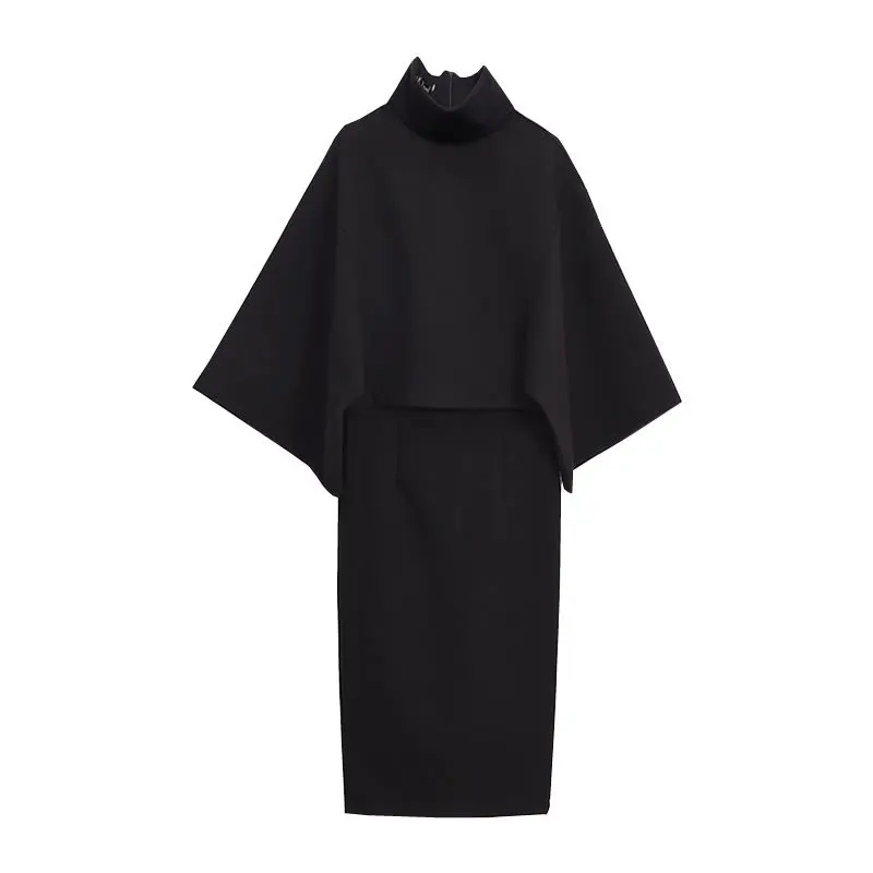 Fashion Woolen Two Piece Set Women Spring Turtleneck Flare Sleev Short Tops And Long Bodycon Skirt Suits Office 2019 Okq126 | Женская