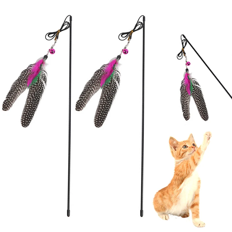 New Feather Plush Plastic Toy For Pet Long Size Cute Cat Catcher Teaser Turkey Funny Bird With Bell Flying Stick | Дом и сад