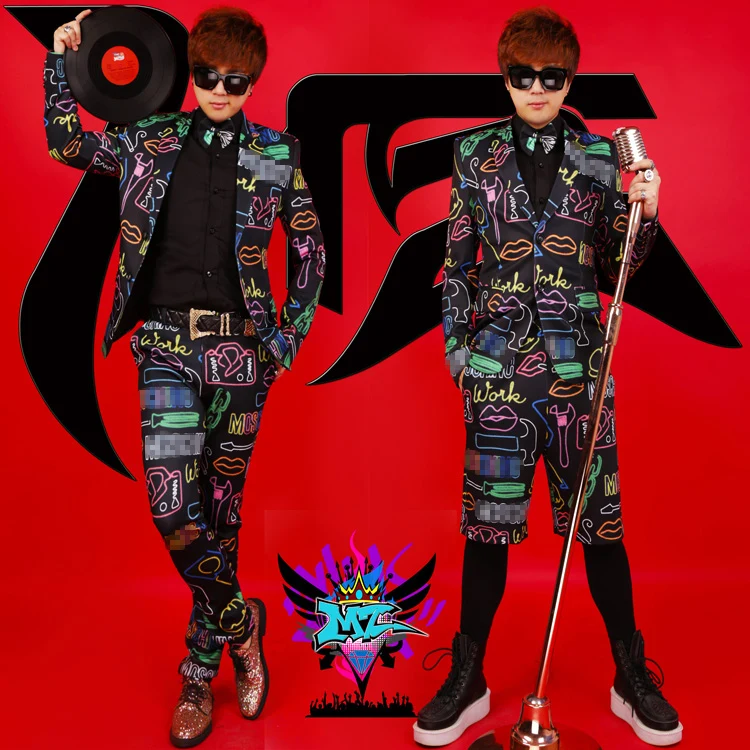 Новые тонкие пальто для ночного клуба Мужские неоновые светящиеся огни костюмы