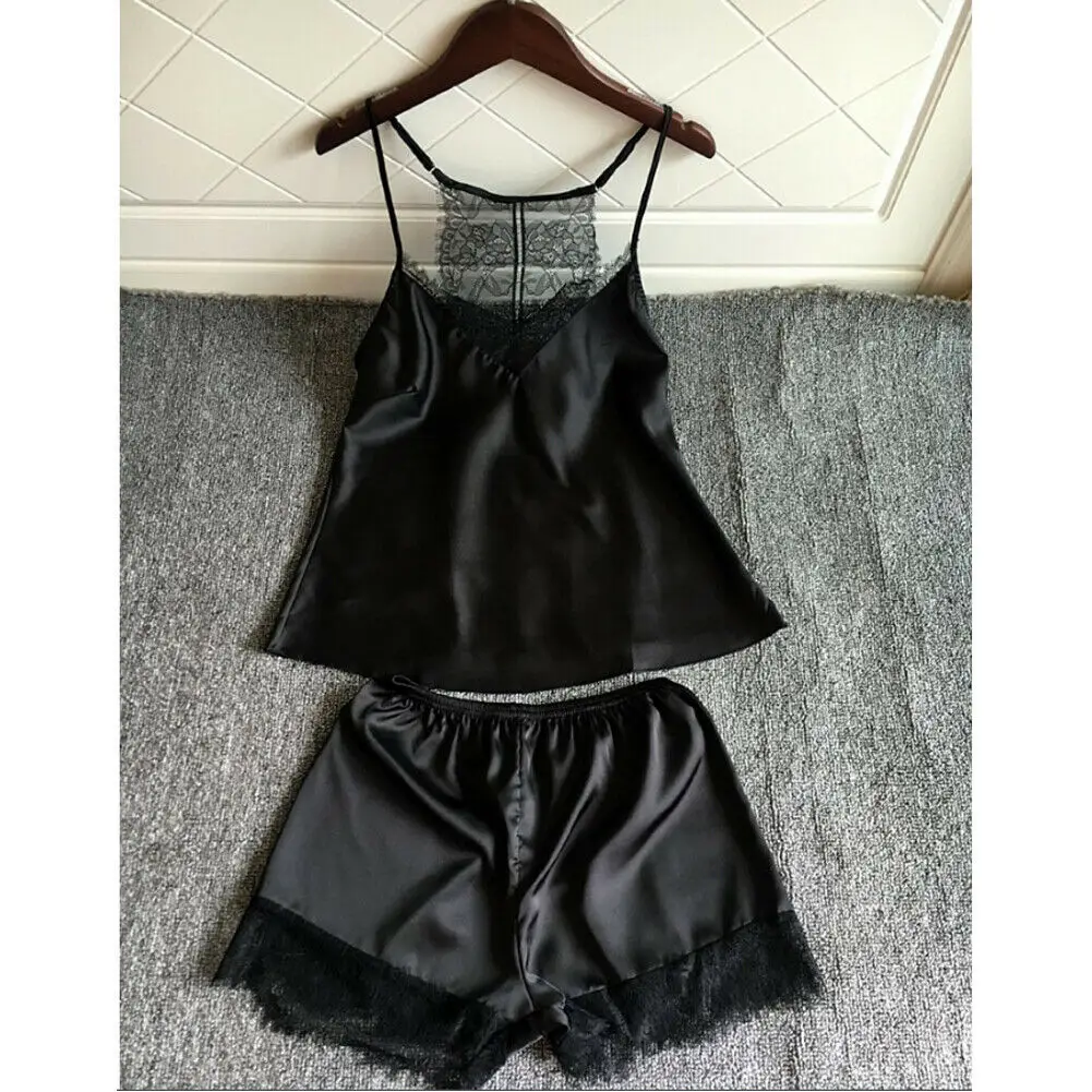 Женское шелковое атласное кружевное платье шорты ночная рубашка одежда для сна