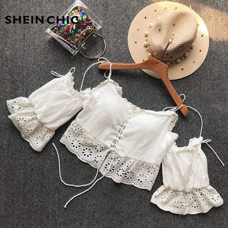 Summer Vacation Short Boho Chic Top 2019 Sexy Off Shoulder Strapless White Hollow Out Lace Blouses Womens Crop | Женская одежда