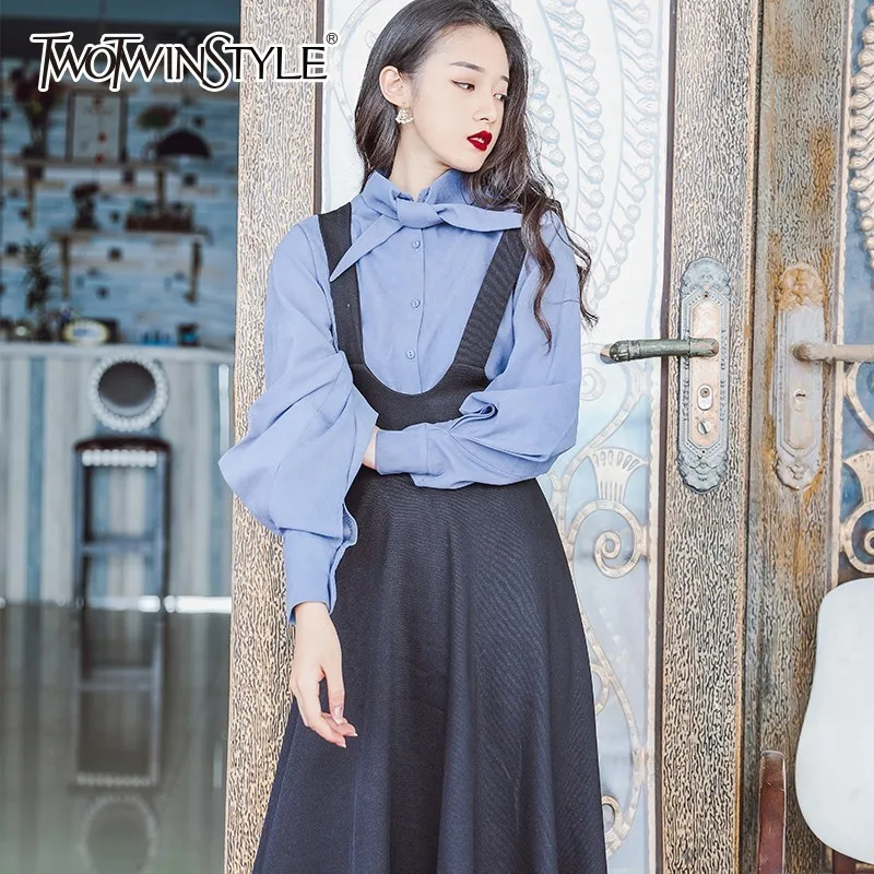 TWOTWINSTYLE/Винтажные женские костюмы с бантом и фонариком рубашки длинными рукавами