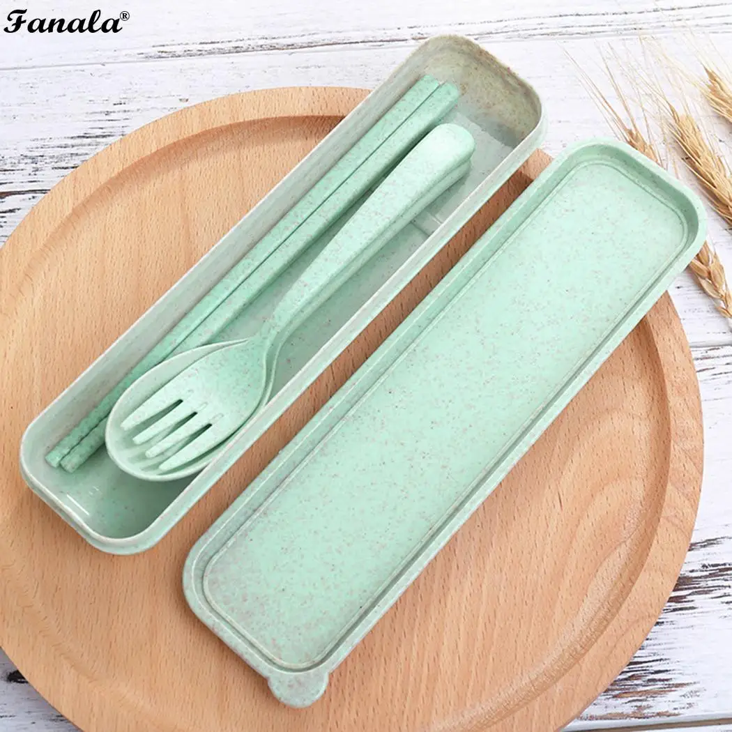 Wheat Straw Dinnerware Chopsticks Fork Spoon of Set(3Pcs) Restaurant Home etc Tableware Set for Camping Picnic | Дом и сад