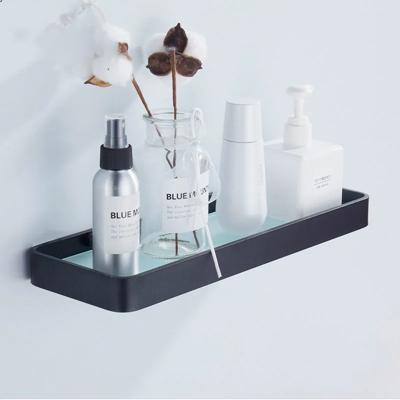 

Полка из черного алюминиевого стекла 25 см, 35 см, 45 см, квадратные стеклянные полки для ванной комнаты, стойка для душевой, полка для косметики