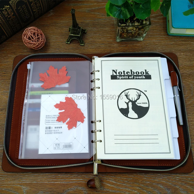 A5 Бумажник кожаный переплет блокнот с ziplock записная книжка 2020 Органайзер ручка