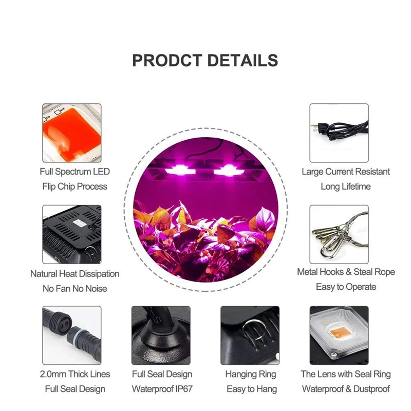 1000 Вт 110 В Led Grow Light Fitolamp Ip65 Водонепроницаемый полный спектр для посев цветов