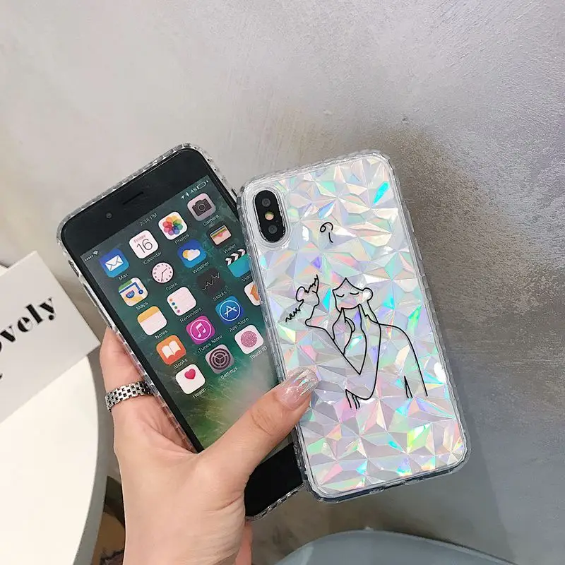STROLLIFE New Glitter Diamond Texture Phone Case for iPhoneX XS Max XR Lovely Couples Cover IPhone8 6s 7 Plus Soft TPU Shell |