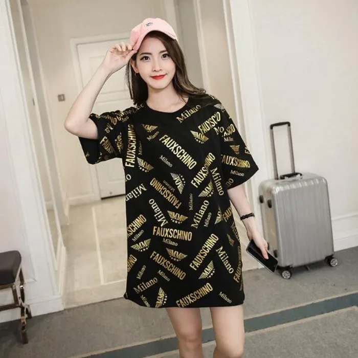 

#4202 Summer Long T Shirt For Women Short Sleeve Full Letters Printed Loose Harajuku Hip Hop T-Shirt Femme O-neck