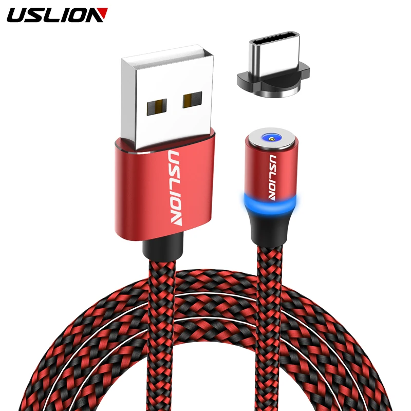 Магнитный светодиодный кабель USLION нейлоновый Micro usb type C зарядное устройство для