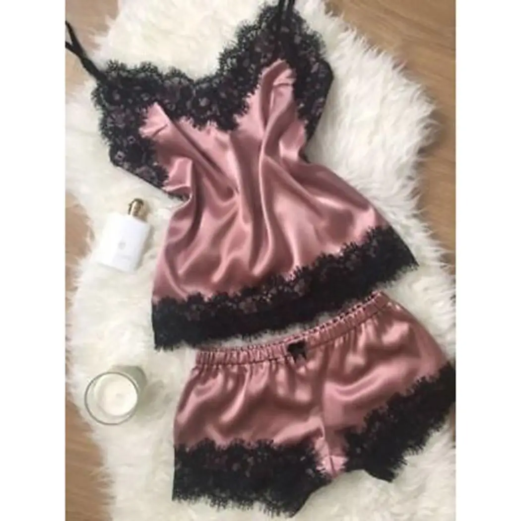 Новый женский с кружевной отделкой Лоскутная мягкая Сексуальная женская пижама