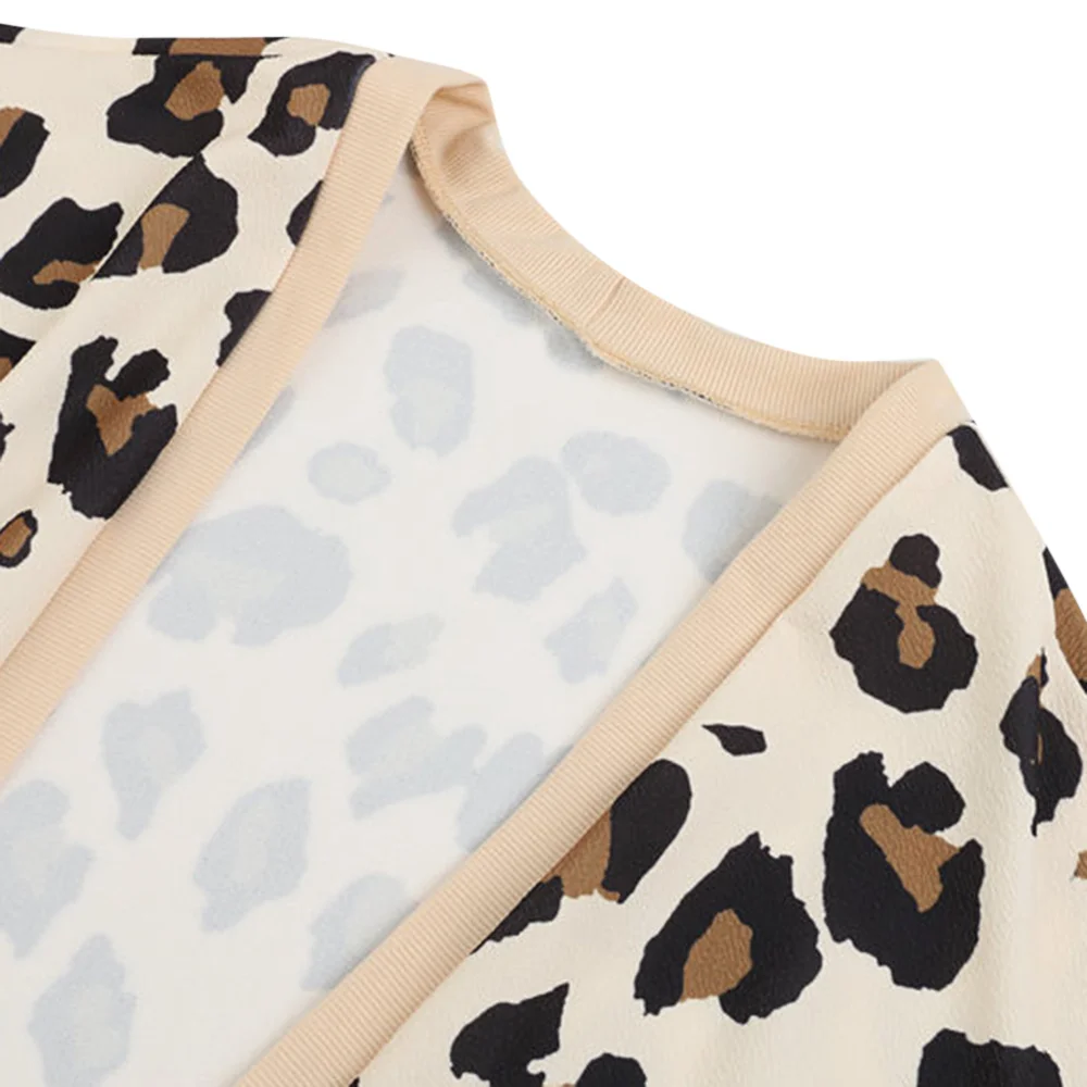 AZULINA Leopard Cardigan Print Collarless Long Sleeves Open Front Knitted Sweater Female Cardigans Winter Jumpers Ladies |