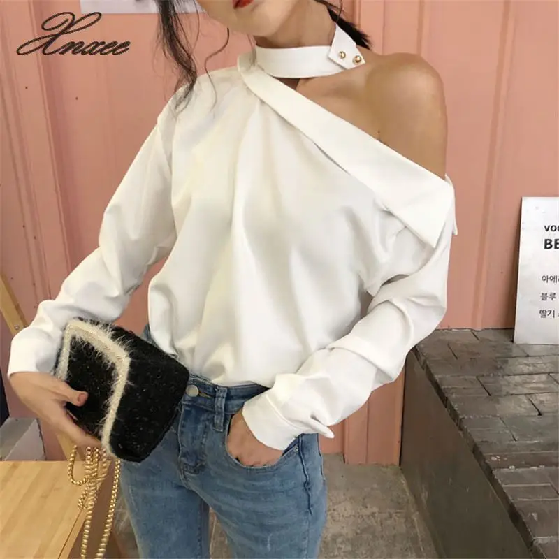 

2020 New Skew Collor Sexy Off Shoulder Blouse Slim Casual Shirts Summer Fashion