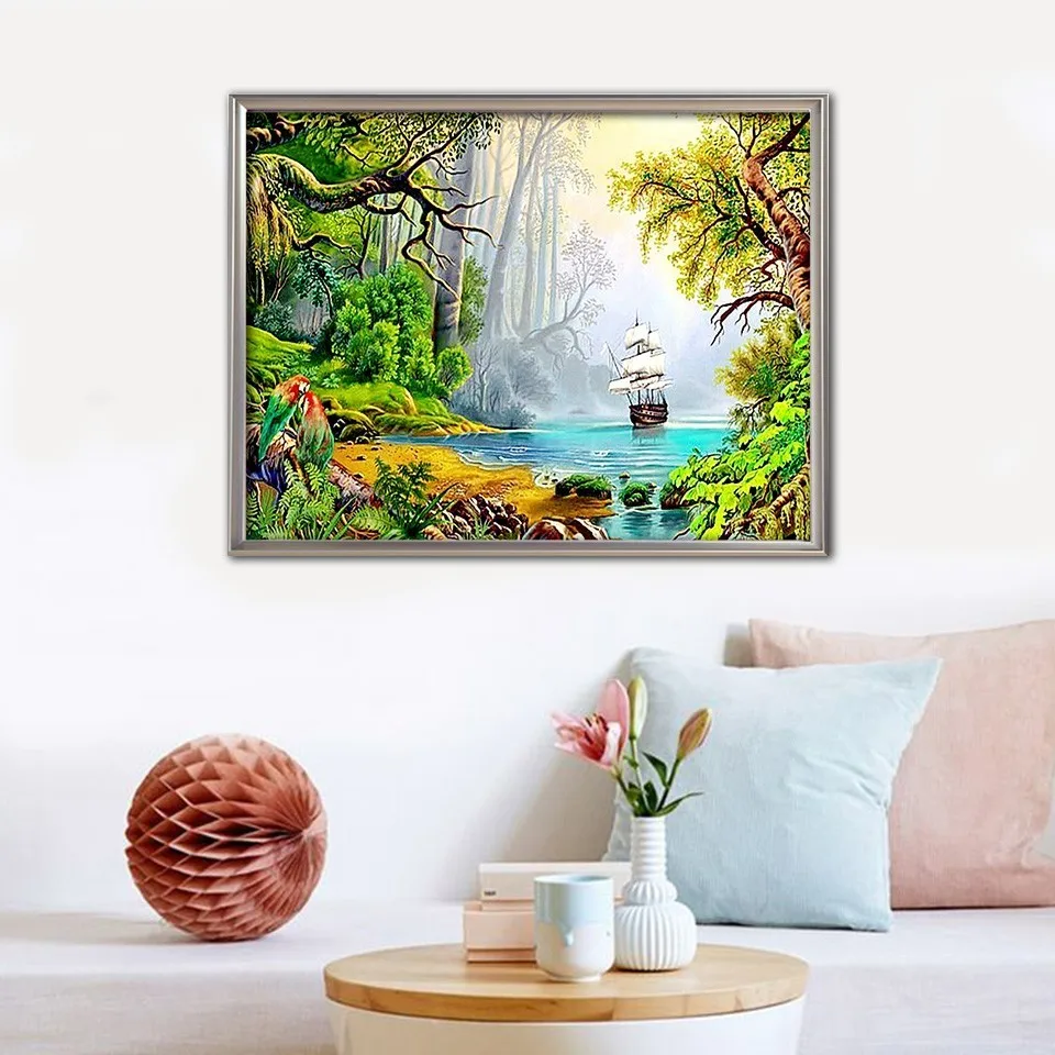 EverShine DIY Diamond Mosaic Full Square Scenery Cross Stitch 5D Painting Lake Picture Of Rhinestones Embroidery | Дом и сад