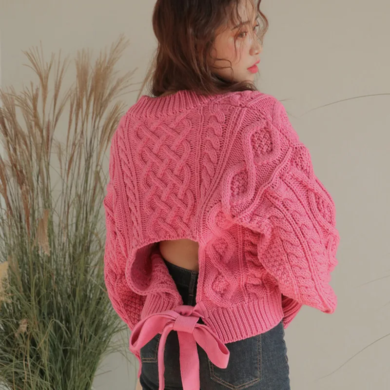 SHENGPALAE 2019 New Korean Fashion Spring Tops White V Collar Long Sleeve Personality Backless Hollow Out Women Sweater FI954 | Женская