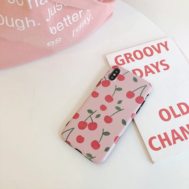 Kawaii Pink Japanese Fruit Cherry Phone Case For iPhone 7 Puls 6 6S 8 X XS XR Xsmax Cases Retro Soft Silicon Back Cover | Мобильные
