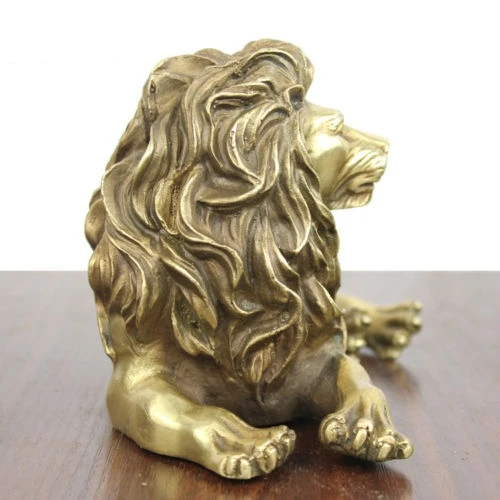 

Chinese Pure Brass Carved Animal One Pair Lion Lying Bronze Statue