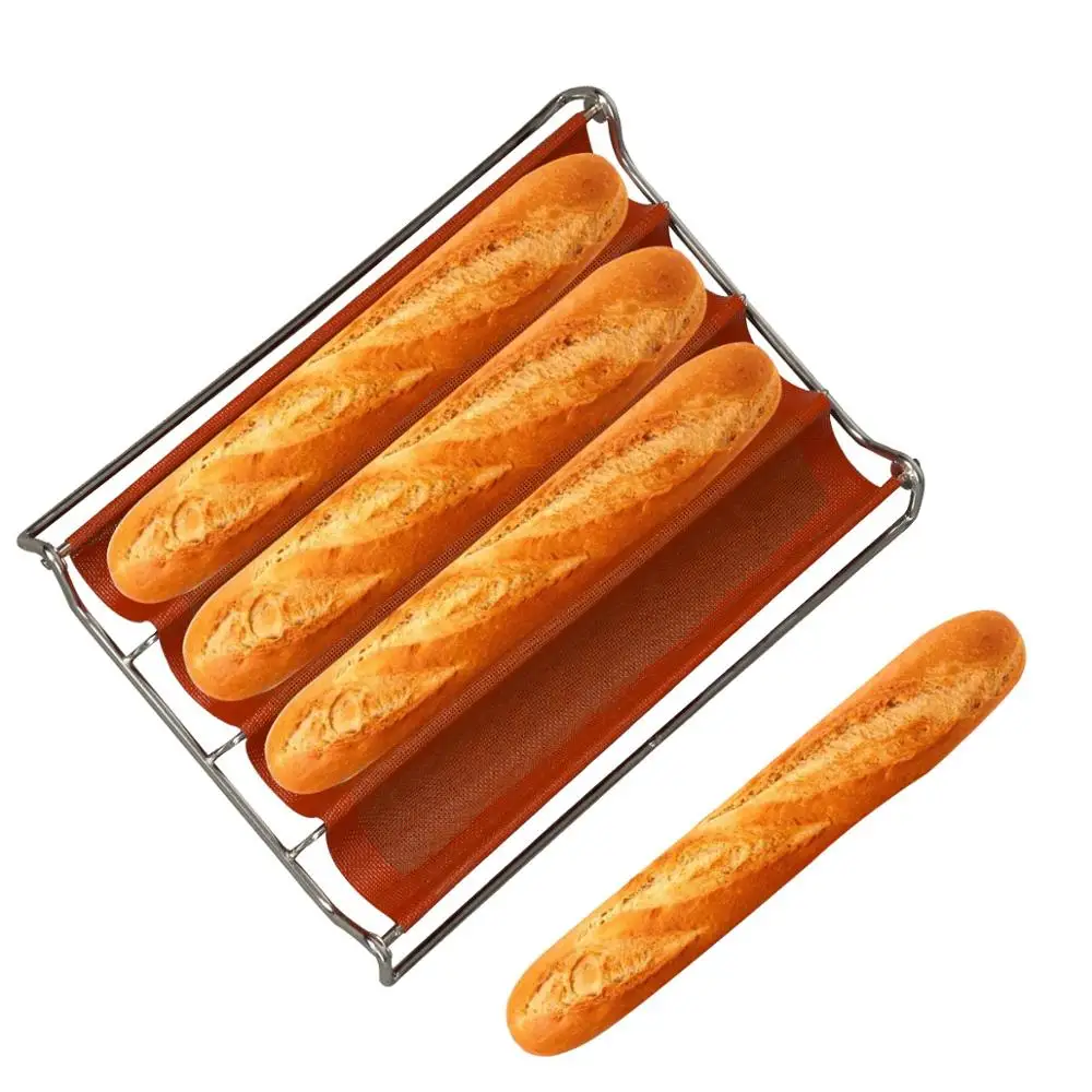 

Bluedrop perforated silicone baguette baking molds French Bread form Oblong loaf baking tray 30X40CM