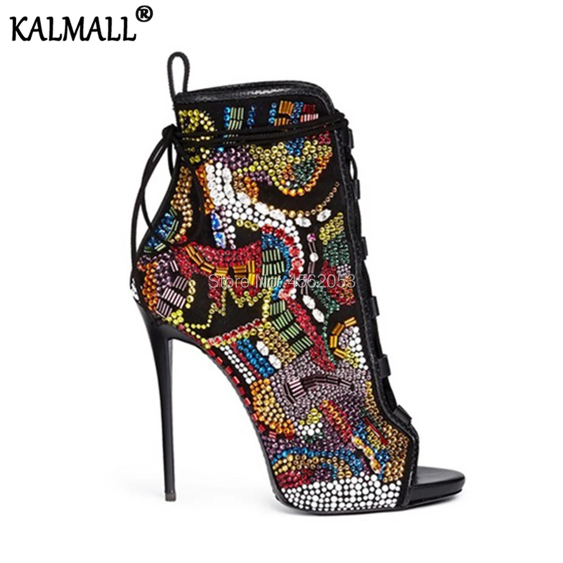 KALMALL/Роскошные женские туфли с разноцветными кристаллами и стразами на шпильках