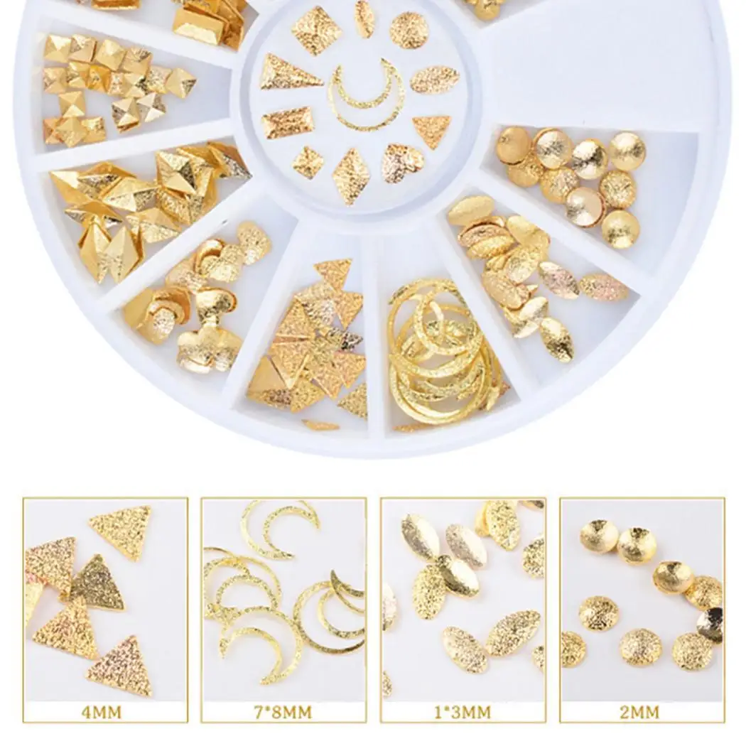 Other 12 Gel Square/ Wheel with 3D Decoration Rivets Moon System Use Art Glitter Round/ Stud Nail Heart/ Glue Tips Gold | Красота и