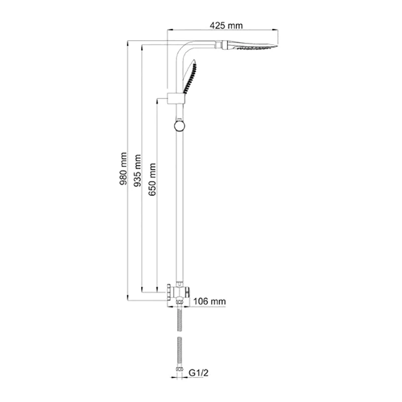 Душевой гарнитур WasserKRAFT A045 (Лейка шланг насадка 24 6x19 см ABS пластик стойка 25