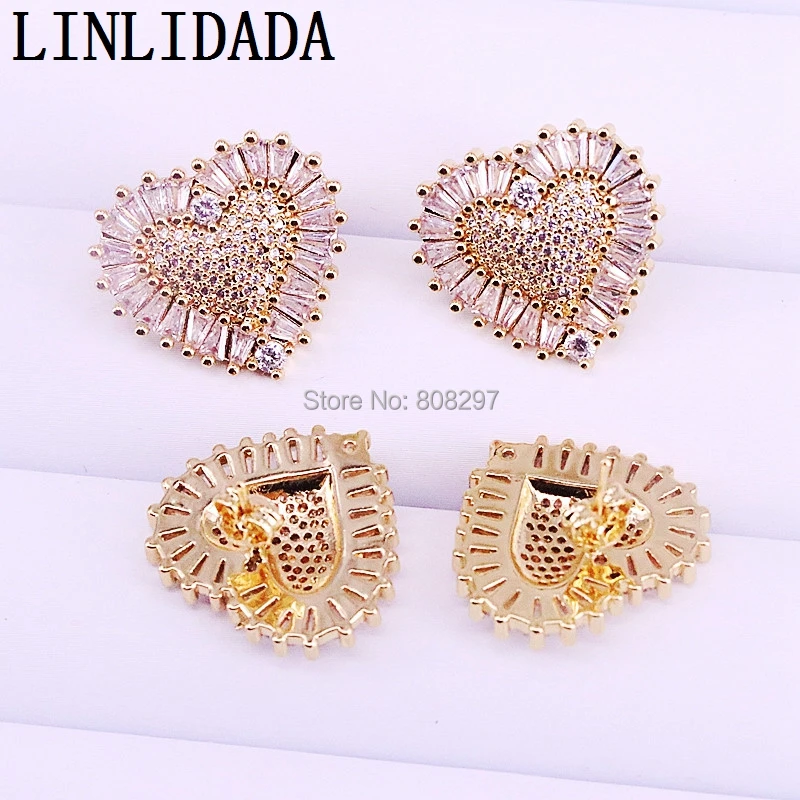 5 пар серьги гвоздики золотого цвета с фианитами|Серьги-гвоздики| |