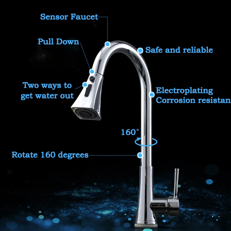 Automatic Sensor Faucet Sensitive Touch Inductive Kitchen Faucets Single Handle Dual Outlet Water Modes Pull Out Mixer Tap Brass |