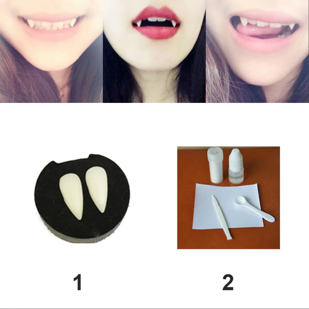 GeKLok Teeth Makeup Kit Fangs Halloween Role Playing VampireTeeth for Dracula Fancy Dress(17mm) | Дом и сад