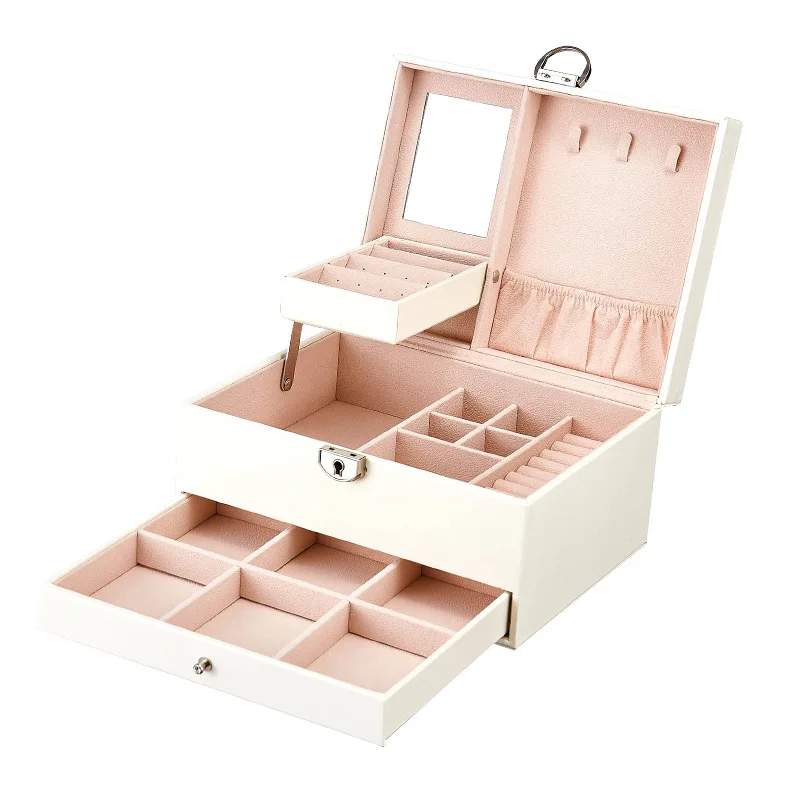 

Fashion Design Leather Jewelry Box Case Package Storage Large Space Jewelry Ring Necklace Bracelet