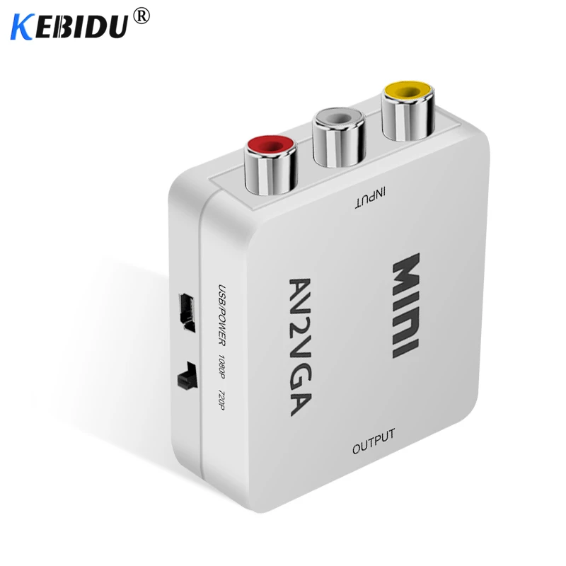 Преобразователь KEBIDU Mini HD AV2VGA преобразователь AV RCA CVBS на VGA видеоконвертер с 3 5 мм