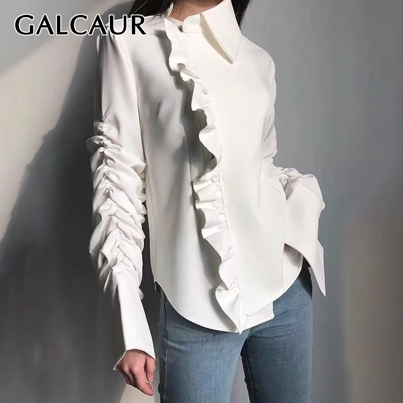 GALCAUR Асимметричные рубашки для женщин асимметричный воротник с расклешенными