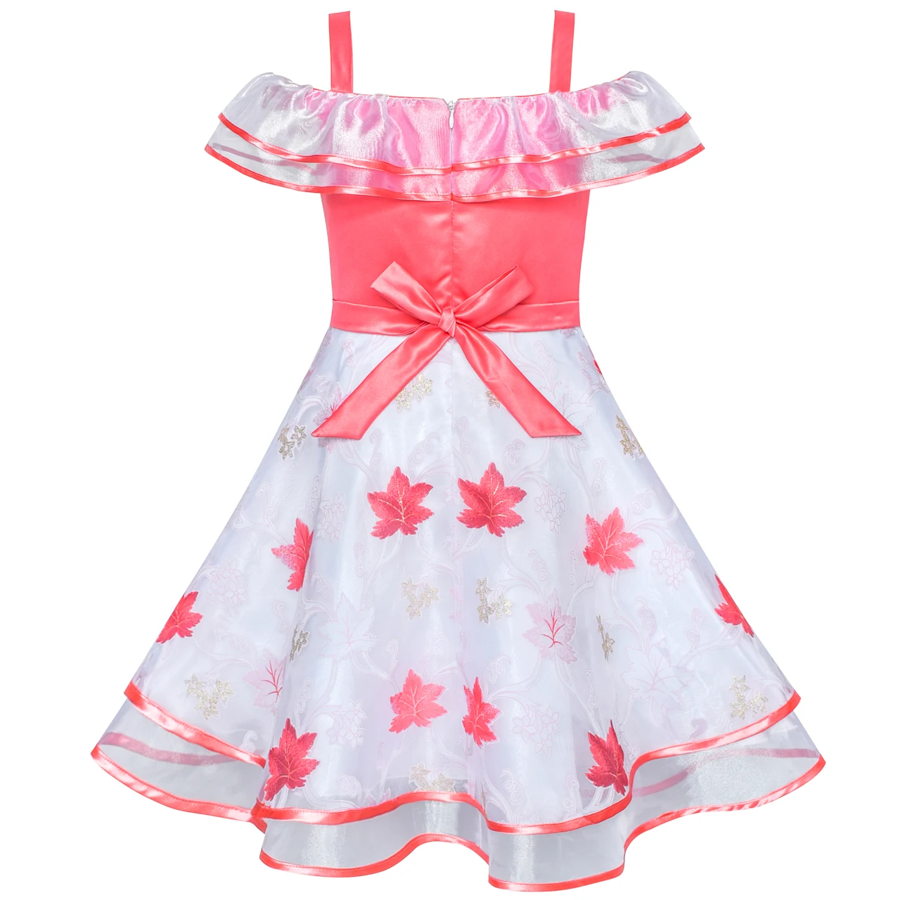 Sunny Fashion платья для девочек платье Цветок с плеча Отпуск клена Коралловый